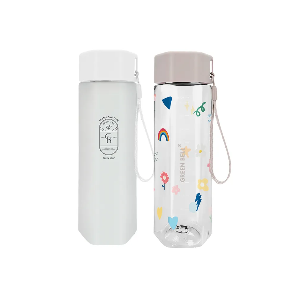 【GREEN BELL 綠貝】手提多邊水壺600ml-花森/童趣2款任選(隨行 輕巧 提帶 野餐 開學 運動 不含塑化劑)