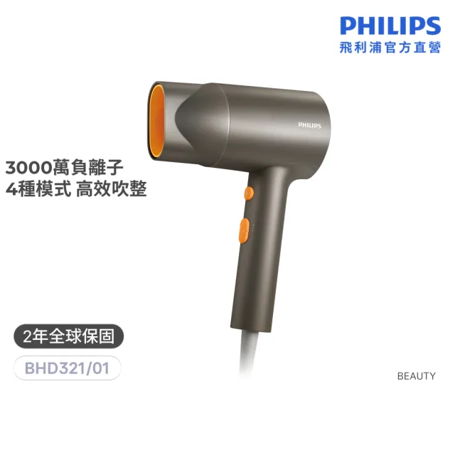 【Philips 飛利浦】BHD321 負離子護髮吹風機 (質感灰/霧面機身/柔順防毛躁/官方直營)