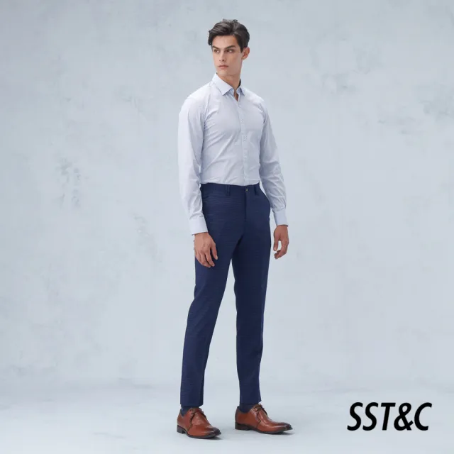 【SST&C】男裝 海軍藍格紋修身西裝褲0212209004(雙11精選)