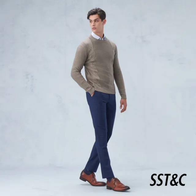 【SST&C】男裝 海軍藍格紋修身西裝褲0212209004(雙11精選)