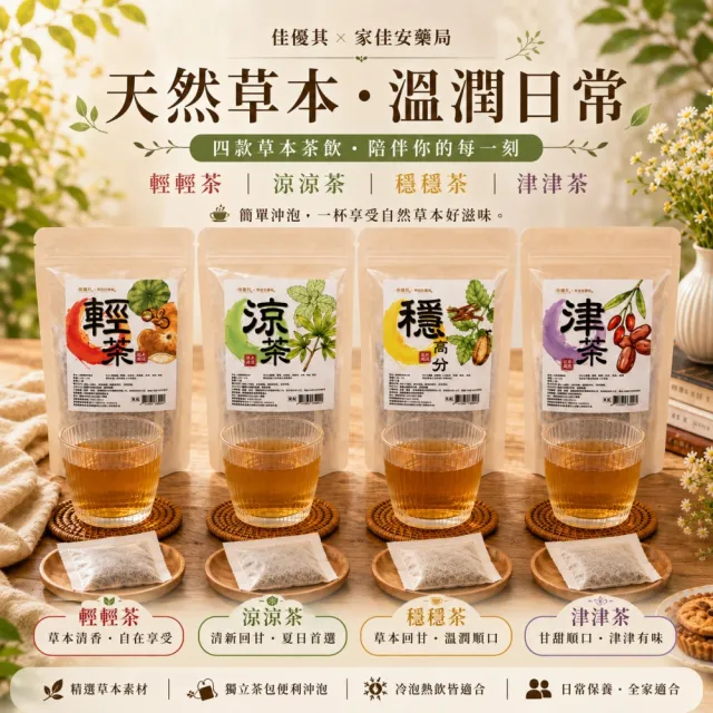 佳優萁x家佳安藥局-養生系列-津津茶/輕輕茶/涼涼茶/穩高分茶10入任選8袋
