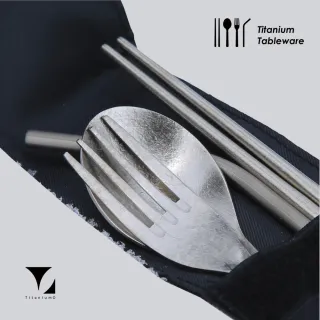 【Titanium 鈦造】純鈦餐具系列 耀鈦系列 餐具組全套 鈦筷 鈦叉 鈦吸管 鈦匙(鈦金屬 鈦餐具 台灣製鈦)