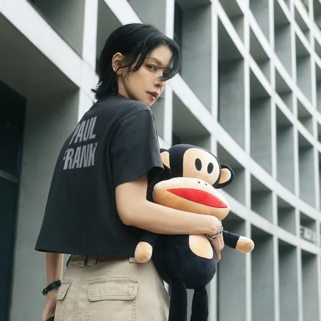 【Paul Frank 大嘴猴】官方直營 Vivian徐若瑄聯名款 〜 黒い魂鬪志 迷彩愛心短版T恤 黑色
