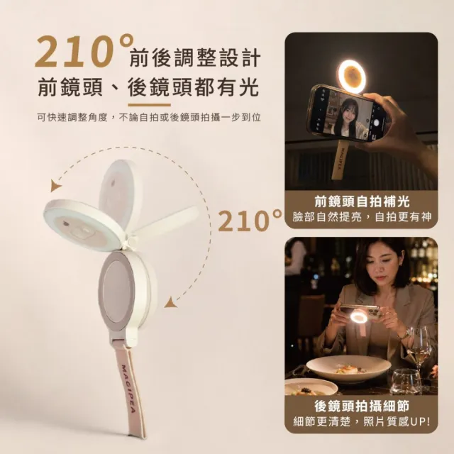 【MAGIPEA】美極品 磁吸補光燈鏡(N52強力磁吸｜9種光感｜自拍直播補光｜210度旋轉｜Type-C｜輕巧機身)