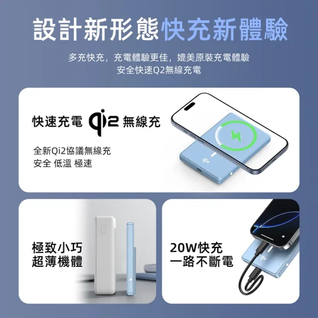 【Philips 飛利浦】新色上市!DLP2560Q Qi2 5000mAh 立架式磁吸無線快充行動電源(MagSafe/18Wh_具Wh標示)