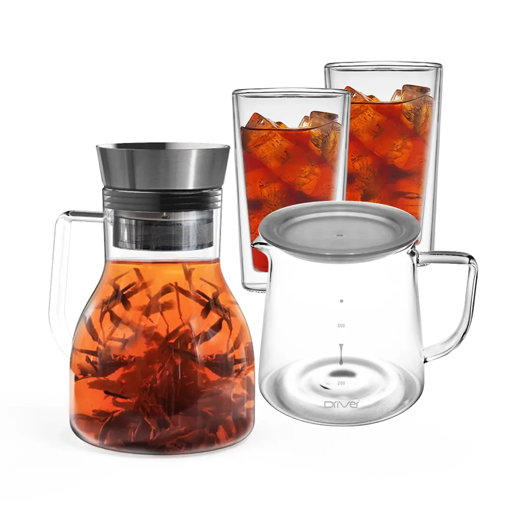 【Driver】甘丹茶壺聚會分享組(泡茶壺 茶具 茶器 茶杯 耐熱玻璃壺 雙層玻璃杯 茶壺茶杯組 送禮推薦)