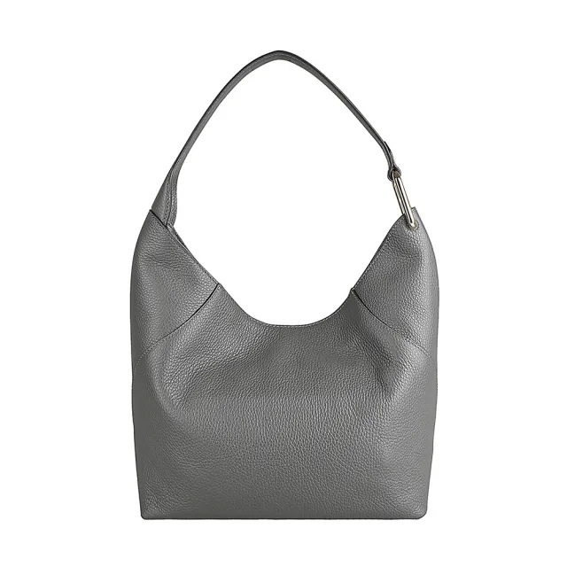 【FURLA 芙拉】FURLA 電鍍金字LOGO Lara系列小牛皮磁釦式肩背包(中/都市灰)