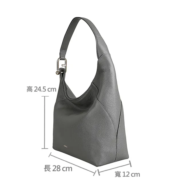 【FURLA 芙拉】FURLA 電鍍金字LOGO Lara系列小牛皮磁釦式肩背包(中/都市灰)