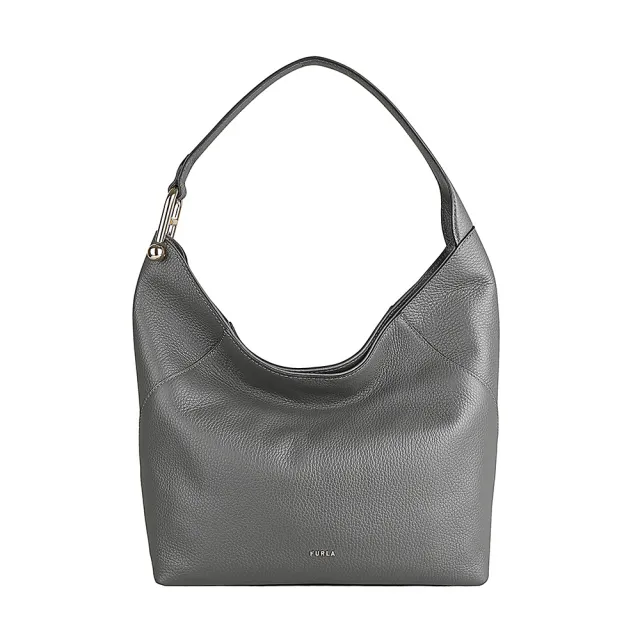 【FURLA 芙拉】FURLA 電鍍金字LOGO Lara系列小牛皮磁釦式肩背包(中/都市灰)