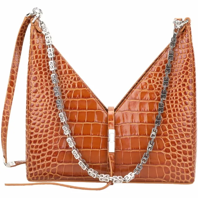 【GIVENCHY 紀梵希】CUT OUT 小款 鱷魚紋壓花牛皮鍊帶肩背/斜背包(棕色 側肩包)