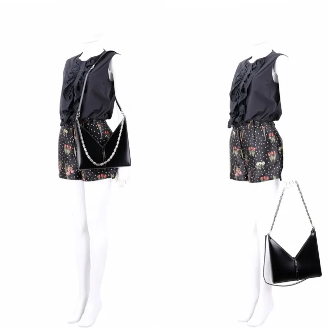 【GIVENCHY 紀梵希】CUT OUT 光滑小牛皮鍊帶肩背/斜背包(黑色 側背包 兩用包)