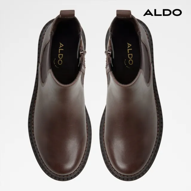 【ALDO】BESTINA-真皮切爾西厚底短靴-女鞋(咖啡色)