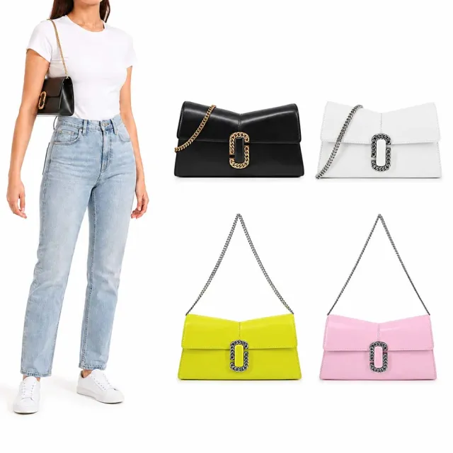 【MARC JACOBS】St Marc 鏈環LOGO牛皮鏈帶手提包(多色選)