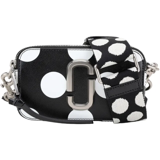 【MARC JACOBS】Snapshot 黑白波卡圓點織紋背帶防刮牛皮斜背相機包(手拿包 側背包 雙層 mj)