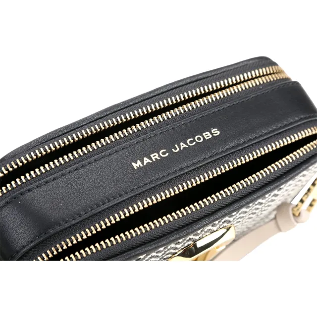 【MARC JACOBS】Snapshot 麻編拼接牛皮斜背相機包(黑色 手拿包 側背包 雙層 mj)