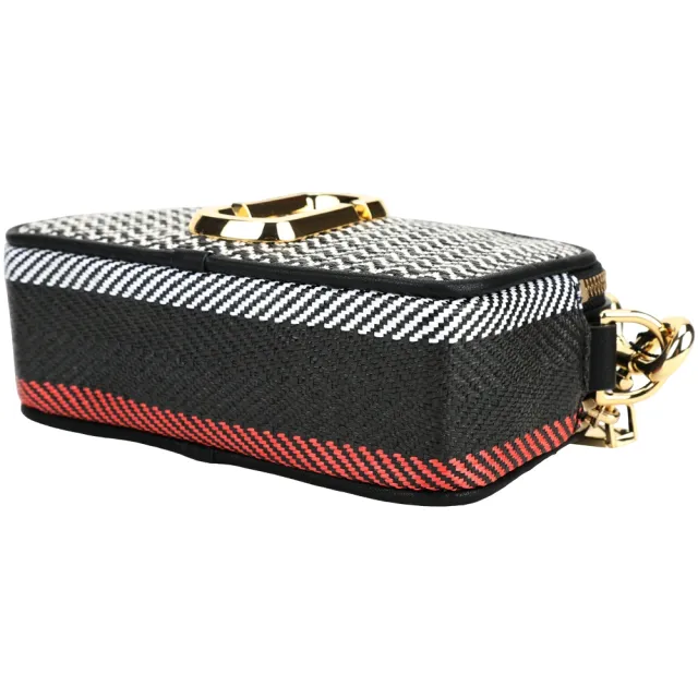 【MARC JACOBS】Snapshot 麻編拼接牛皮斜背相機包(黑色 手拿包 側背包 雙層 mj)