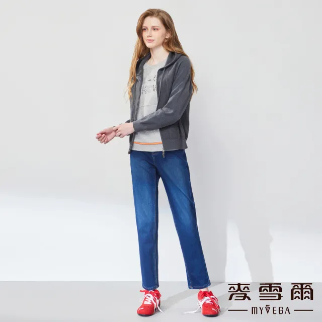 【MYVEGA 麥雪爾】棉質車線造型刷色九分牛仔褲-藍