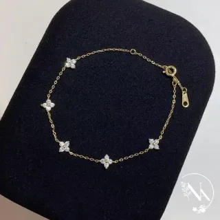 【NANA】娜娜 S925鍍14K金四葉草滿天星手鍊兩色 N115081303(S925 麻花 蝴蝶結 四葉草 滿天星 手鍊 兩色)