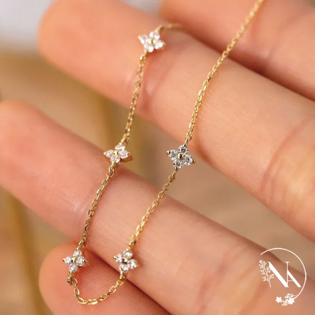 【NANA】娜娜 S925鍍14K金四葉草滿天星手鍊兩色 N115081303(S925 麻花 蝴蝶結 四葉草 滿天星 手鍊 兩色)