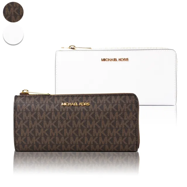 【Michael Kors】金字防刮/緹花LOGO防刮皮革十字紋L型拉鍊長夾-(新款任選)