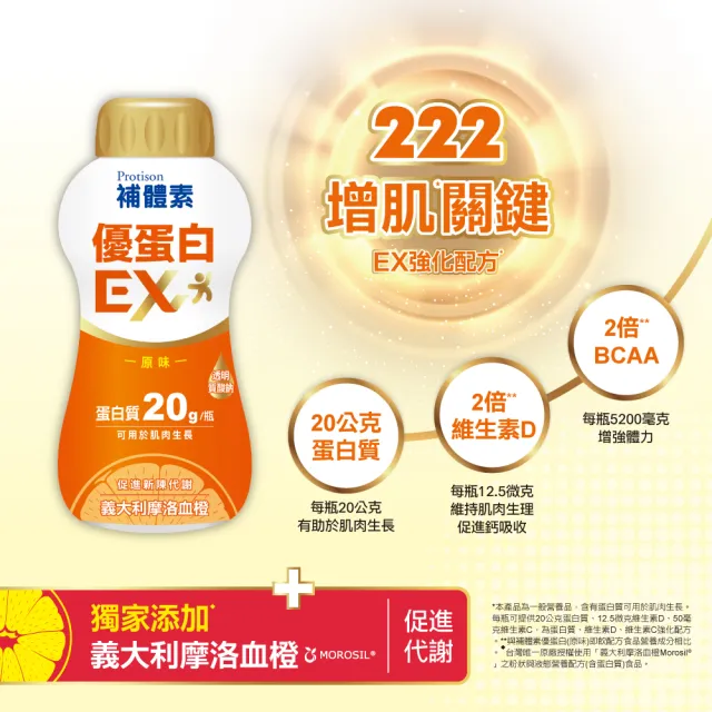 【補體素】優蛋白EX原味即飲237mlx24罐*2箱(20g蛋白質、添加摩洛血橙、陳美鳳推薦)