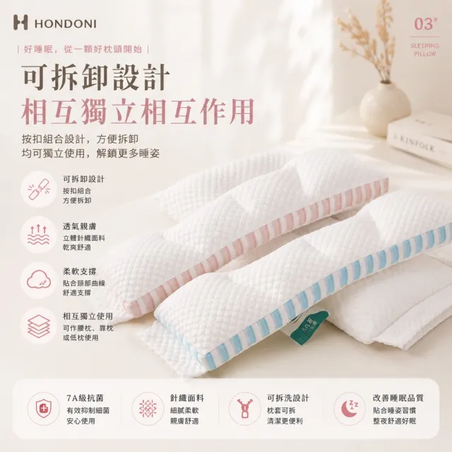 【HONDONI】雲抱雙層護頸枕|三合一可拆式分區設計舒眠分區止鼾枕 雲朵白Z8-BB 40 x 60cm