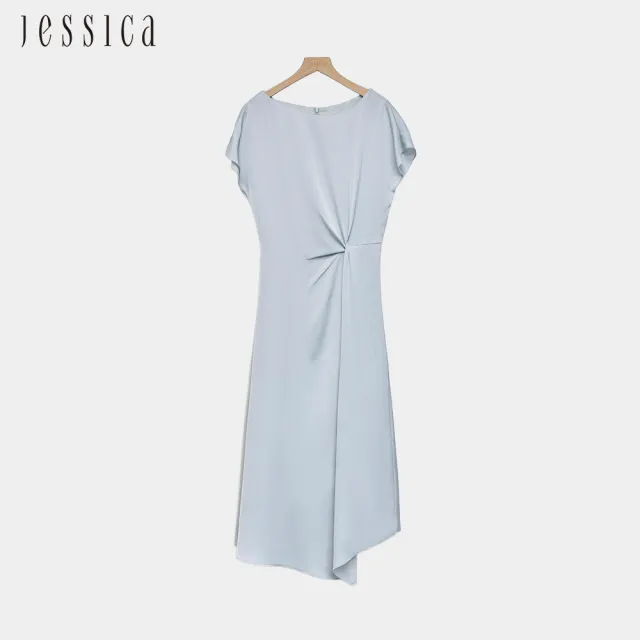 【JESSICA】氣質優雅腰抓皺中長短袖洋裝J63701