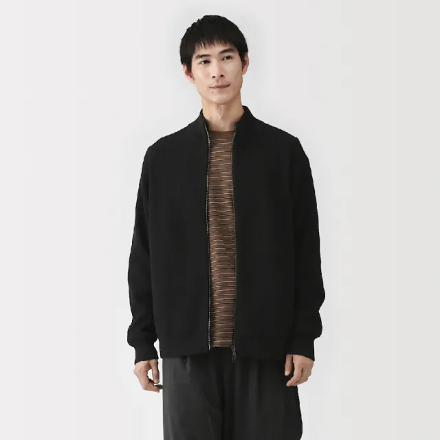 【MUJI 無印良品】男可水洗羅紋拉鍊開襟衫(黑色/象牙白/暗藍)
