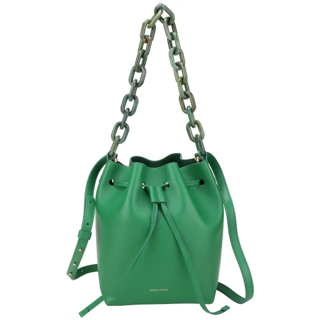 【MANSUR GAVRIEL】Twist 樹脂鏈條小牛皮束口肩背水桶包-羊皮內裡(綠色 單肩包 真皮)