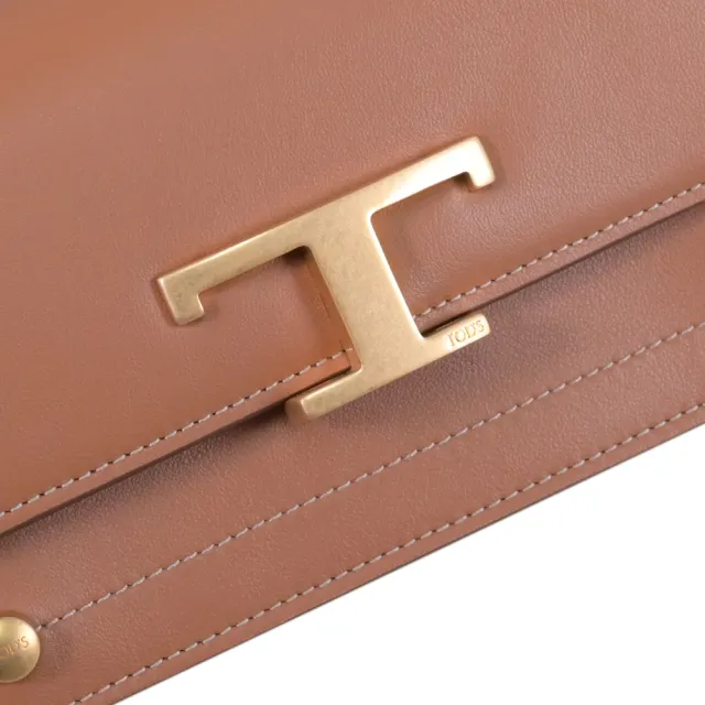 【TOD’S】TODS T Timeless 金屬T釦飾迷你翻蓋斜背包(棕色)