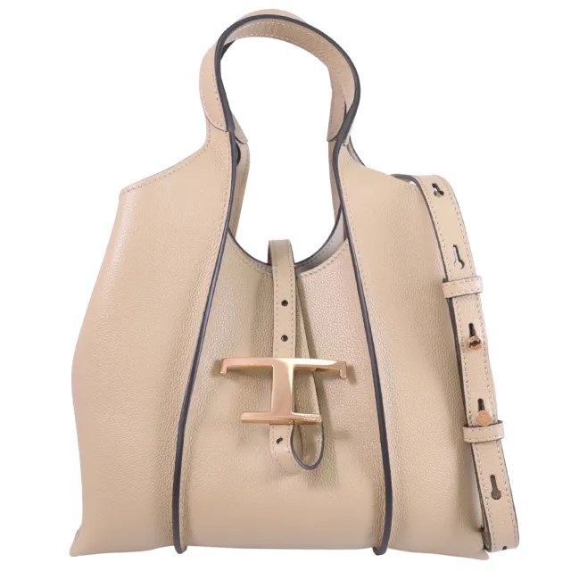 【TOD’S】TODS T Timeless 金屬T LOGO小牛皮附萬用袋托特包兩用包(灰褐)