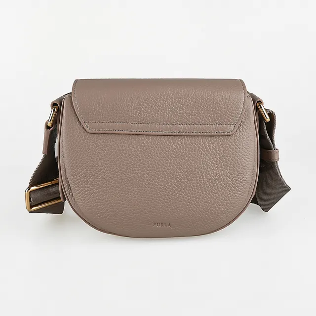 【FURLA 芙拉】FURLA 壓印LOGO LOTUS系列小牛皮拱門鎖扣迷你肩背/斜背包(迷你/卡其)