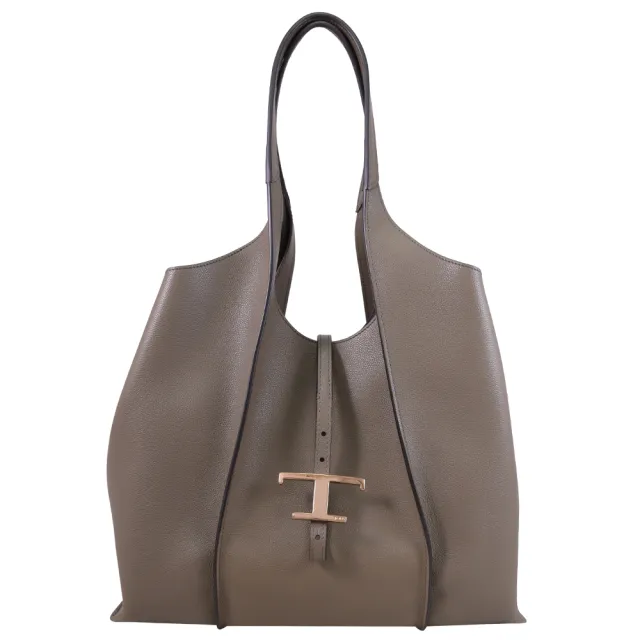 【TOD’S】TODS T Timeless 金屬T LOGO小牛皮附萬用袋大托特包(橄欖綠)
