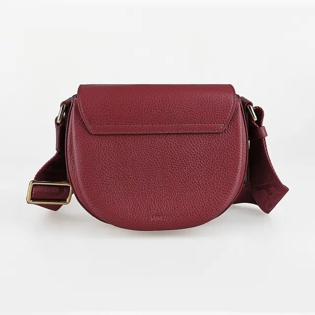 【FURLA 芙拉】FURLA 壓印LOGO LOTUS系列小牛皮拱門鎖扣迷你肩背/斜背包(迷你/紅)