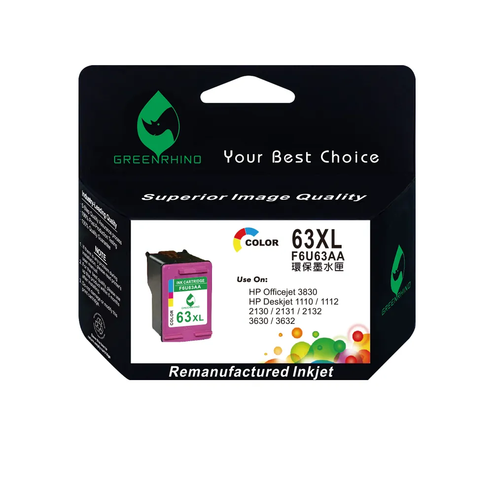 【綠犀牛】for HP NO.63XL / 63XL F6U63AA 彩色高容量環保墨水匣(適用HP Envy 4520;DeskJet/DJ 1110)