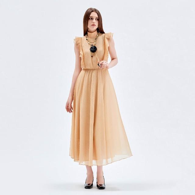 【iROO】奶油布丁色禮服長洋裝