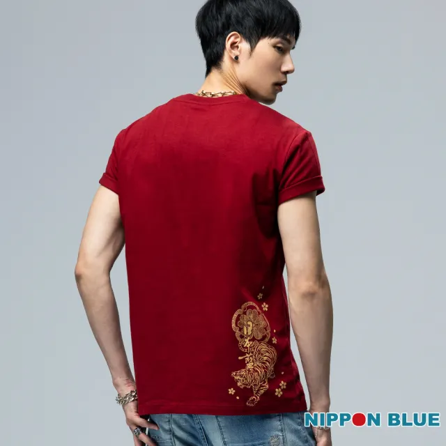 【BLUE WAY】男裝 網路獨家嘯天金虎櫻落 短袖 上衣-日本藍