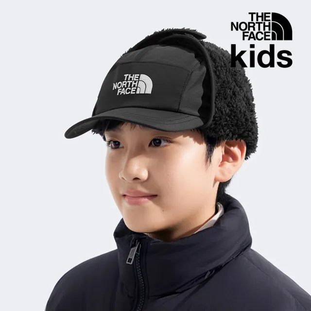 【The North Face】北面兒童黑色DWR防潑水抓絨護耳運動帽|888FJK3