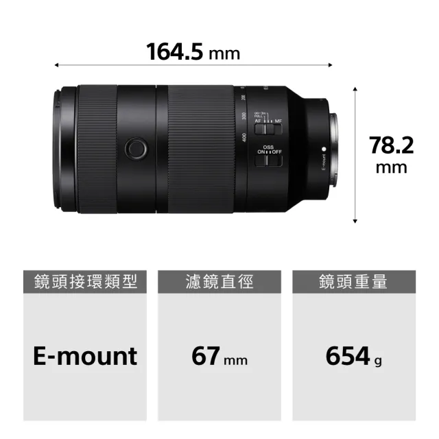 【SONY 索尼】SEL100400 輕巧超望遠變焦鏡頭 (公司貨 保固24個月)