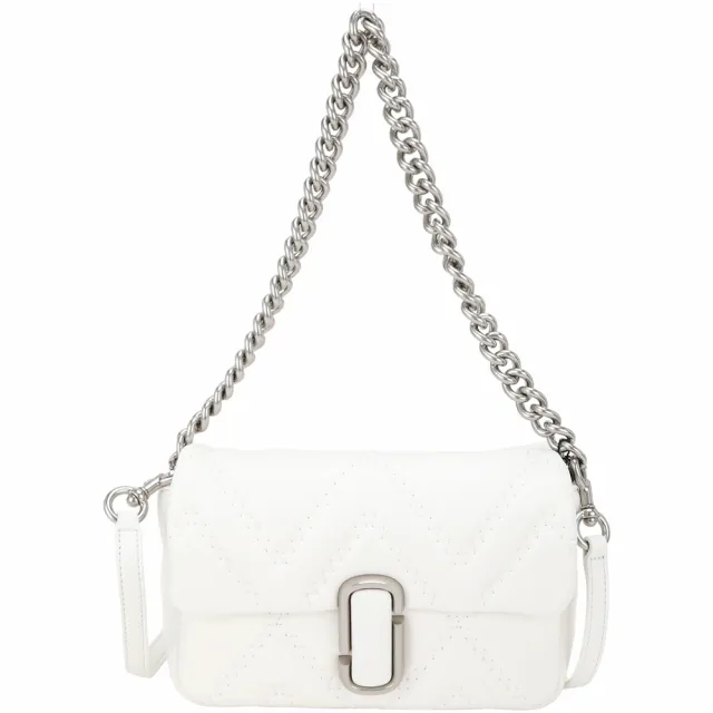 【MARC JACOBS】The J Marc 附雙背帶絎縫羊皮鍊帶肩/斜背包(白色 鍊條包 兩用包 小方包 mj)