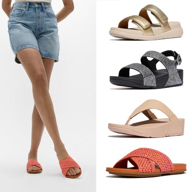 【FitFlop】F-MODE GO 可調式雙帶 / LULU 亮片雙帶後帶厚底 / 皮革夾腳 / GRACIE 編織交叉涼鞋-女(11款)
