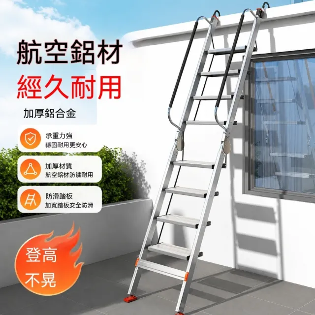 津久 多功能鋁合金伸縮梯(八步梯)家用折疊扶手直梯 閣樓倉庫裝修便攜登高爬梯