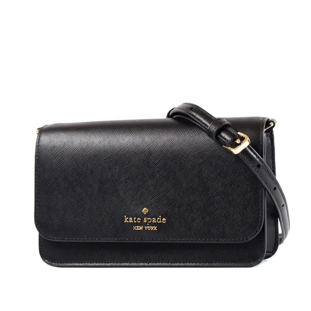 【KATE SPADE】Madison 十字紋防刮翻蓋手提/斜背二用包-黑色/迷你款