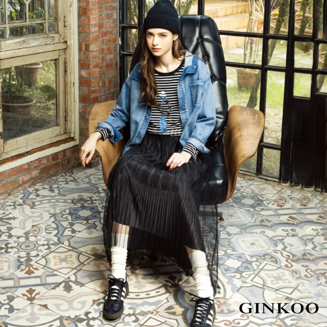 【GINKOO 俊克】兩面穿壓摺網紗裙