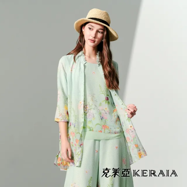 【KERAIA 克萊亞】翠雅花韻印花雪紡長罩衫