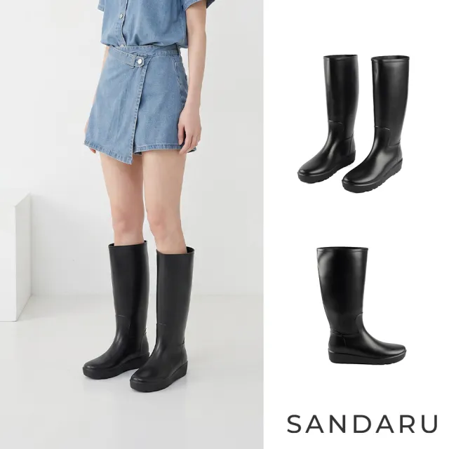 【SANDARU 山打努】雨靴 好穿脫寬筒增高柔軟長筒靴 雨鞋 防水鞋 雨具(黑)