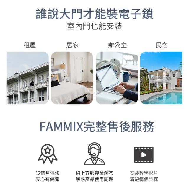 (四入組)【FAMMIX 菲米斯】SAFER-E3 四合一把手式室內電子鎖/門鎖(指紋感應/密碼解鎖/鑰匙/手機藍牙)