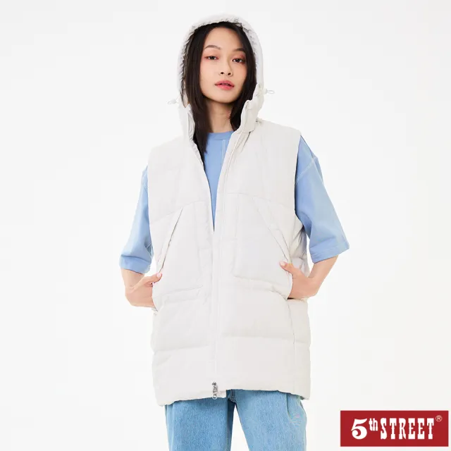 【5th STREET】雙11 女裝 羽絨背心 背心外套 長版背心 白色(550050)