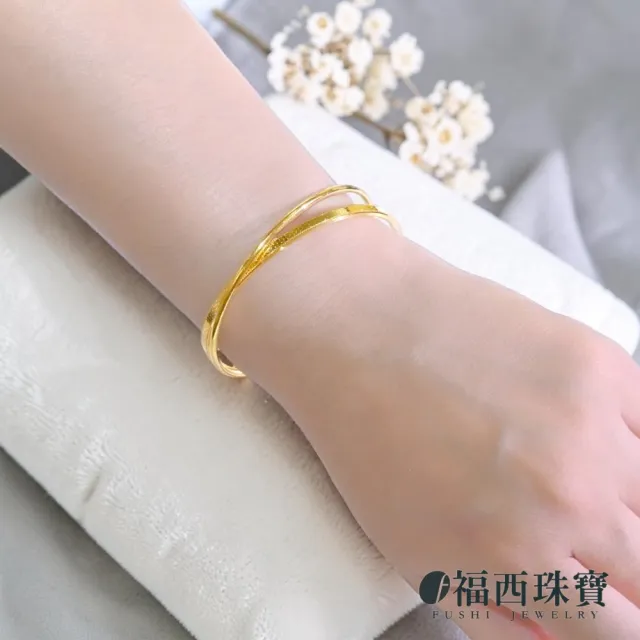 【福西珠寶】黃金手環 1.90寸 雙環光域 蜂巢紋寬版×細圈黃金手鐲 (金重3.46錢正負0.03錢)