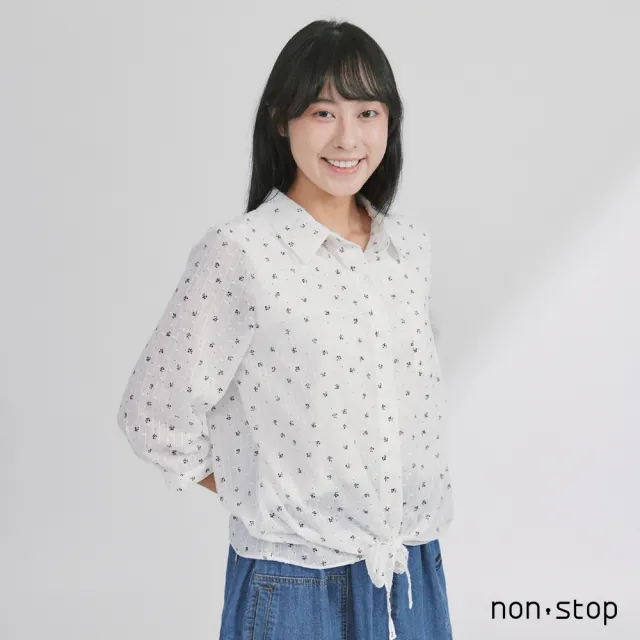 【non-stop】小花點點綁帶七分袖襯衫-2色